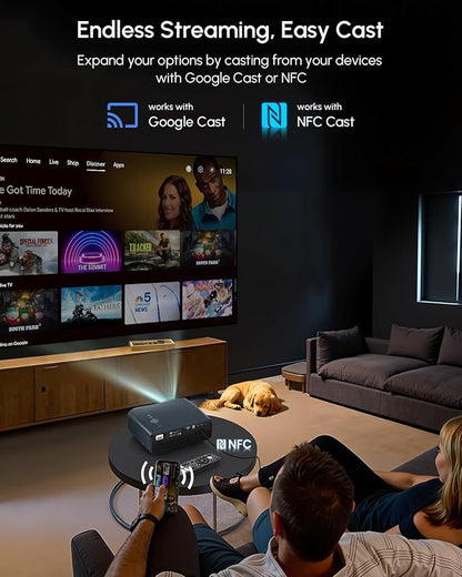 4K HDR10+ Google TV Projector for Home Theater 2200 ANSI Smart Daytime Projector with DD+ 2×30W Speakers, AI Cooling Fan , HDMI eARC, WiFi 6, Bluetooth 5.4 for Movies, Gaming, Daylight Viewing