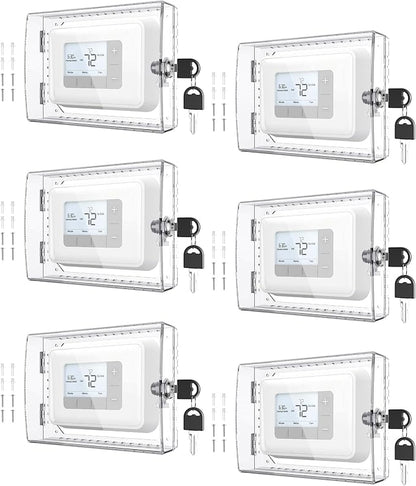 AUURIO 6 PCS Upgraded Thermostat Lock Box with Key, Large Space Thermostat Cover Seamless Anastomosis, Clear Decorative AC Lock Box Cover on Wall Fits Thermostats 4.8" H x 6" W or Smaller