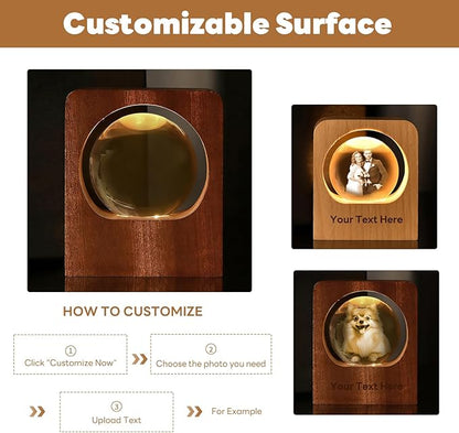 GigaGlow Personalized 3D Crystal Photo Night Light - Custom Engraved Glass Ball with LED Wood Base | Perfect Custom Gift for Family, Pets, Birthday, Valentine's Day