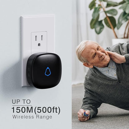 Caregiver Pager, Wireless Call Button for Seniors/Elderly at Home, 2 SOS Buttons + 2 Receivers Medical Life Alert System, Emergency Panic Call Bell, Nurse Calling & Patient Assistance Alarm