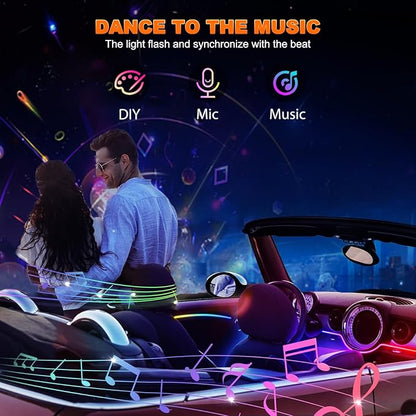 Jushope Car LED Strip Lights, Interior Acrylic LED Lights for Car with Dynamic Rainbow Dream Color Chasing, Ambient Lighting Kits Music Sync (8 in 1(6 * 29.5+43.3+14.5 inches))