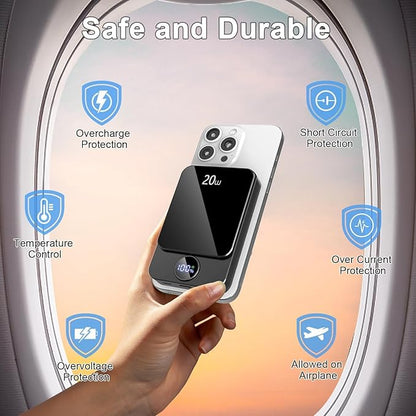 Magnetic Portable Charger, 10000mAh Power Bank with PD 20w Fast Charging, USB C in&Out Battery Pack, Compatible with Mag-Safe for iPhone 16/15/14/13/12 Pro/Pro Max Series, Samsung, Android, and More