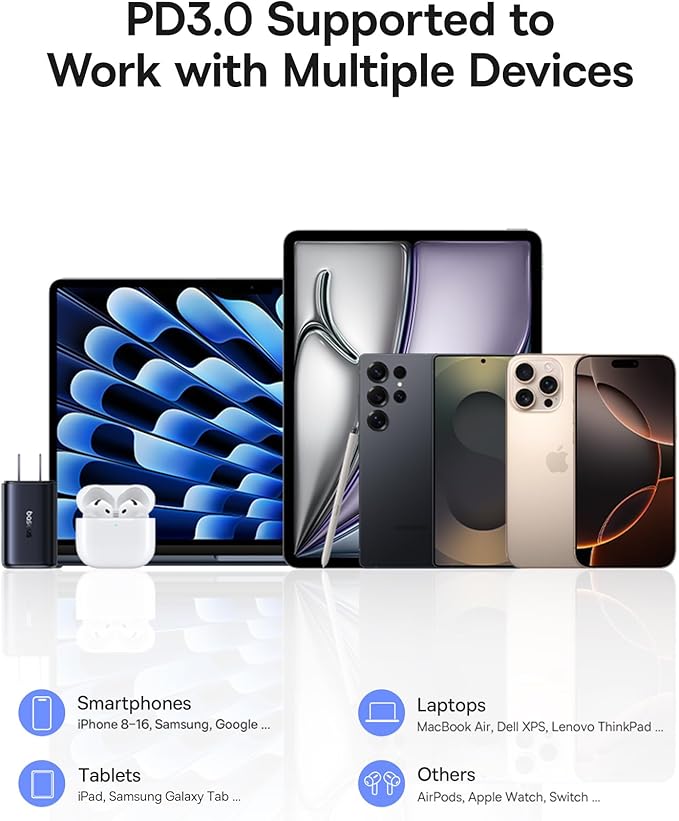 Baseus PICOGO 67W USB C Charger, 3 Port Fast Charging Block with Foldable Plug, PD/PPS for MacBook Air/Pro, iPhone 16/15 Series, Galaxy S25/24, Airpods 4 & More