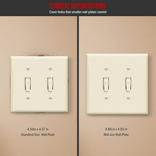 ENERLITES Toggle Light Switch Wall Plate, Gloss Finish, Midway Size 2-Gang 4.88" x 4.92", Unbreakable Polycarbonate Thermoplastic, UL Listed, 8812M-LA, Light Almond