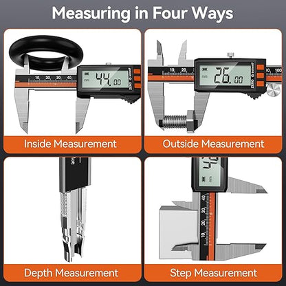 Preciva Digital Caliper - Rechargeable Stainless Steel Micrometer with IP54 Protection | Auto-Off, Large LCD Screen & Inch/Metric Conversion | Precision Measuring Tool 6Inch/150mm