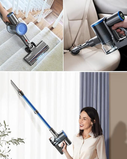 Cordless Vacuum Cleaner, 30Kpa/400W/45 Mins Small Stick Vacuum Cleaner, Rechargeable, 80000RMP Lightweight Handheld Vacuum for Home with LED Display Screen, for Hardwoods/Floors/Carpets/Pet Hair, 5lb