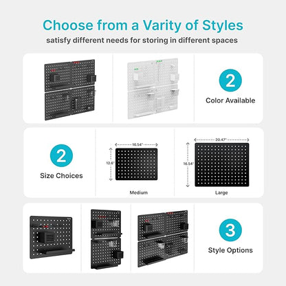 PEGZONE Pegboard Wall Organizer Combination Kit,Overall 33.1"x25.4" Metal Office Pegboard with 21 Accessories, Wall Mounted Peg board Display Panels for Home, Gaming Room, Garage (4Pcs,Black)