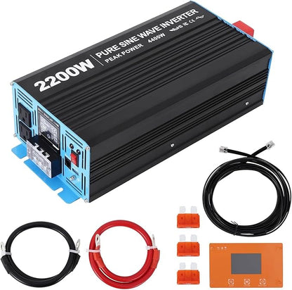 2200W Pure Sine Wave Inverter,1 USB Port 5v/2.4a,LCD Display&Remote Controller for Home, RV, Truck