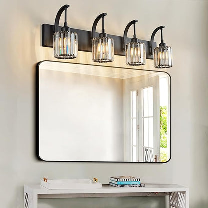 FDPBY 6-Light Crystal Vanity Light, Black Modern Wall Sconce with K9 Crystal Shades, 51.18" Long Over Mirror Lighting for Bathroom, Makeup, Hallway, Elegant & Easy Install