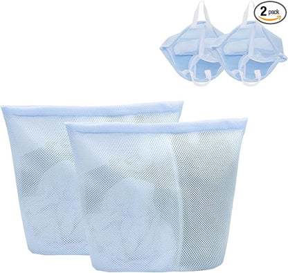 Guozcaray 2 Pcs Special Zoning laundry bag for delicates with handles mesh laundry bags washing machine laundry totes travel storage and sorting bag(Blue2)