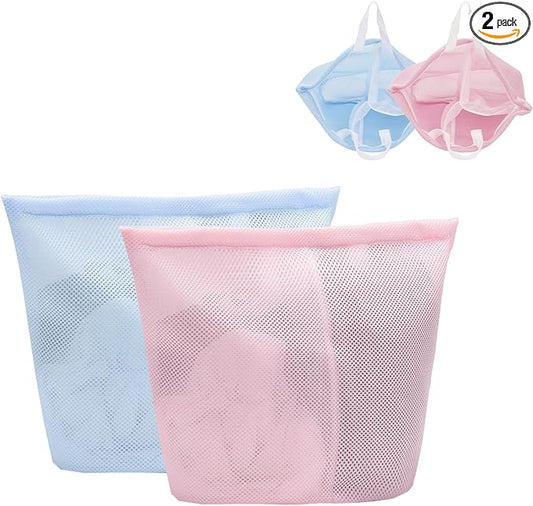 Guozcaray 2 Pcs Special Zoning laundry bag for delicates with handles mesh laundry bags washing machine laundry totes travel storage and sorting bag(Pink-Blue)
