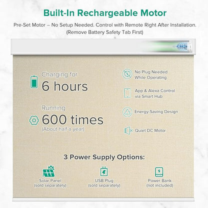 Kilonity Motorized Roller Shades, Light Filtering Remote Control Custom Window Shades Compatible with Alexa Google Assistant via RF Hub, Rechargeable Electric Blinds for Windows (Beige)