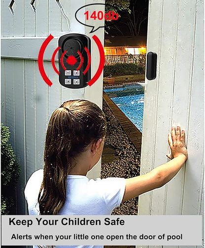 HENDUN Pool Gate Alarm Outdoor Wireless with Remote, 140db Loud, Waterproof Door Alarm Sensor, Kids Safety, Weatherproof Garage Fence Entry Chime (2 Pack)