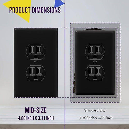 ENERLITES Duplex Receptacle Outlet Wall Plate, Electrical Outlet Cover, Gloss Finish, Mid-Size 1-Gang 4.88" x 3.11", Unbreakable Polycarbonate Thermoplastic, UL Listed, 8821M-BK, Black
