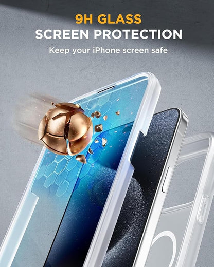 Miracase Magnetic for iPhone 12 Pro Max Case [Compatible with MagSafe] Full-Body Phone case with Built-in Glass Screen Protector& Camera Protector, Military Drop Proof 12 Pro Max Cover, Matte Clear