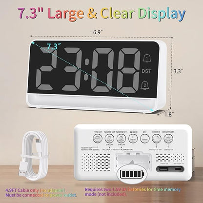 Alarm Clocks for Bedrooms, Digital Bedside Clock with RGB Night Light, Adjustable Volume for Heavy Sleepers, USB Charger, Large Display, Modern Decor for Desk, Dimmable Alarm Clock for Kids(Colorful)