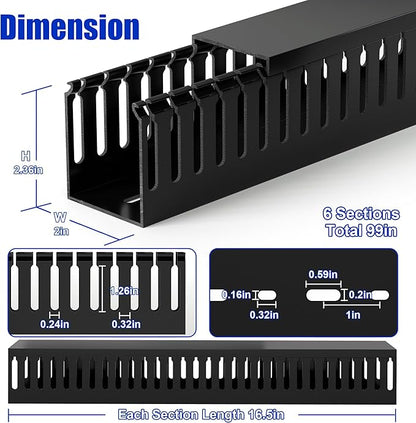 ZhiYo 99in (6X L16.5in) Server Rack Cable Management Raceway, H2.4in x W2in Cable Raceway Kit, Electrically Safe PVC, Open Slot Wire Raceway for Under Desk/Computer/Network Cords