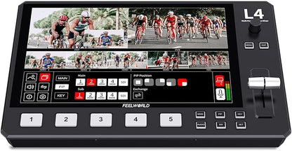 FEELWORLD L4 10.1 Inch Touch Screen Video Switcher 10.1 inch Touchscreen, Real-time Preview 5 Input Sources PST PGM and Operation Interface
