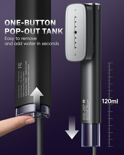 OGHom Steamer for Clothes, 110-240V Travel Steamer & Iron 2 in 1, 1000W Powerful Steam, Portable Handheld Garment Wrinkle Remover, 30s Fast Heat-Up with 3-mode Steam Control, for Global & Europe-Black