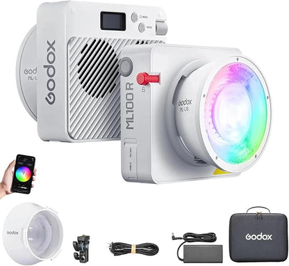Godox ML100R RGB LED Video Light, 110W 1800K-1000K Full Color RGB LED COB Contiuous Light, 14 FX Effects Photography Light Support APP Control