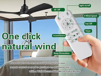 Gaizw Ceiling Fans with Lights, 60 Inch Ceiling Fan with Light and Remote Control, Quiet DC Motor 3 Blade Ceiling Fan for Farmhouse Living Room Bedroom Office Indoor Outdoor(Black Fan)