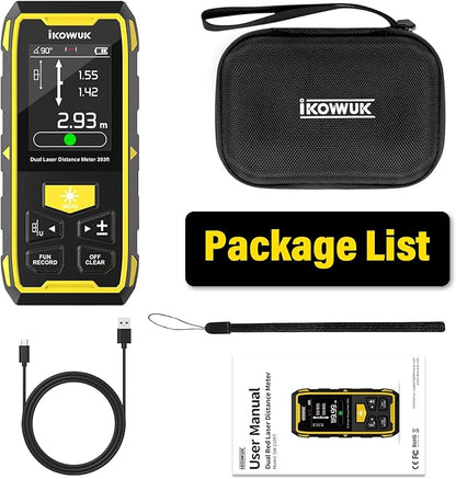 IKOVWUK Dual Laser Measuring Tool, 393FT/120M Bilateral Laser Distance Meter 6 Unit Switching, Rechargeable Digital Laser Measure with Backlit LCD Display, Angle Sensor, Multiple Measure Mode