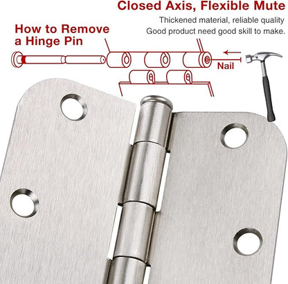 42 Pack Rounded Door Hinges Brushed Nickel 3.5 inch x 3-1/2", 5/8" Radius Heavy Duty Steel Iron 3 ½"Hinge for Doors, Interior Room,Outdoor Window,Constructition Hardware Kit Home Decor Essentials
