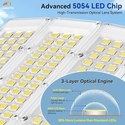 Deepn Solar Street Light 12000W Aluminum Commercial Grade Solar Parking Lot Lights with Motion Sensor & Dusk to Dawn IP67 Waterproof Heavy Duty Security Flood Lights for Street, Yard, SZ4000, 1Pack