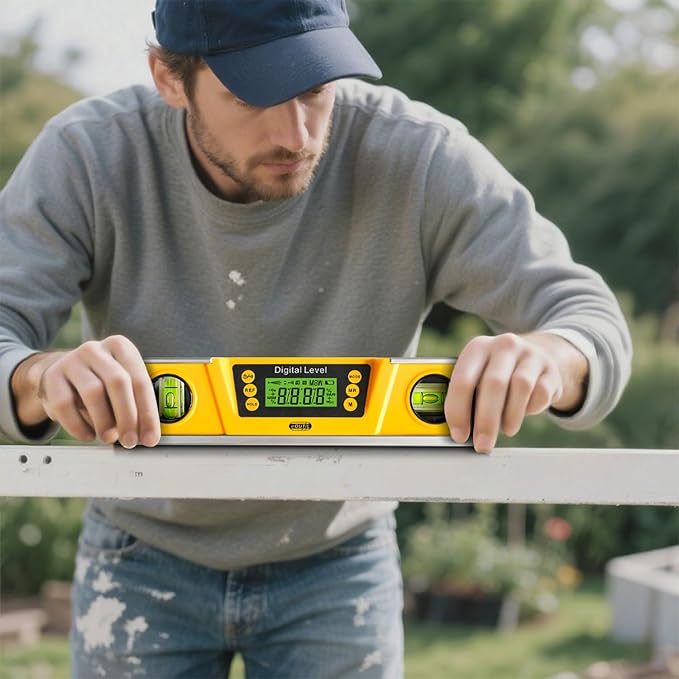 Digital Level and Protractor, 10 Inch IP54 Protected Electronic Bubble Inclinometer Angle Finder Gauge with Large LED Backlight Display & Magnetized V-Groove Base Carrying Bag Included (Orange)