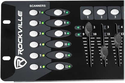 Rockville ROCKFORCE 192-Channel DMX Lighting Controller, Sound-Activated, Programmable Scenes, LED Display, for DJs and Live Events