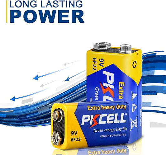 PKCELL 9V Batteries, 100 Pack 9 Volt Batteries Carbon Zinc, 9V Battery for Smoke Detector, Alarms, 6F22 Square Battery