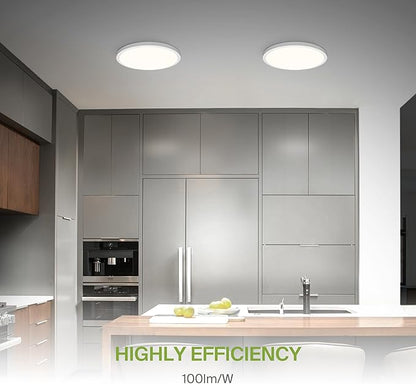 ASD LED 24" Round Flush Mount Ceiling Light Fixture, Low Profile Surface Lighting | 5CCT, Dimmable, Ultra-Thin, ETL Listed | 38W 2700LM 2700-6000K 100-277V | Kitchen, Hallway Lamp | White, 2 Pack