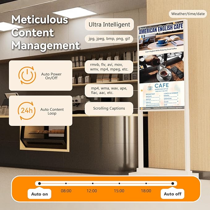 Canlarriz Digital Signage Kiosk 55 inch Digital Menu Board for Restaurants and Stores Advertising Screen 4K UHD 700 nits Ultra-High Brightness Poster Display Free Web Content Editor Android 4GB+64GB