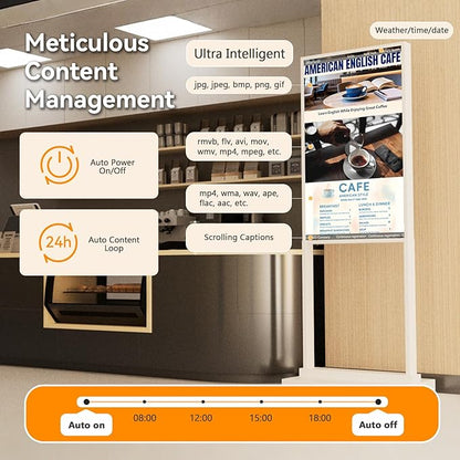 Canlarriz Digital Signage Kiosk 50 inch Digital Menu Board for Restaurants and Stores Advertising Screen 4K UHD 700 nits Ultra-High Brightness Poster Display Free Web Content Editor Android 4GB+64GB
