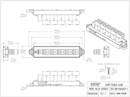 16Amp 300V 2x6 Position Pluggable Terminal Block Distribution Module. OONO D-1652GP