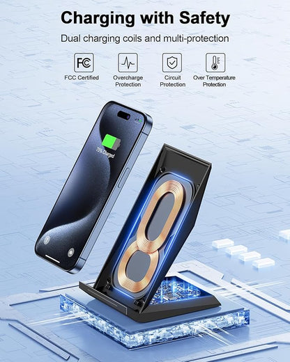 NANAMI Fast Wireless Charger with USB Phone Charger, Qi Certified Charging Stand with 20W PD Adapter for iPhone 16/16 Plus/16 Pro/16 Pro Max/15/14/13/12,10W for Samsung Galaxy S25/S24/S23/S22/S21