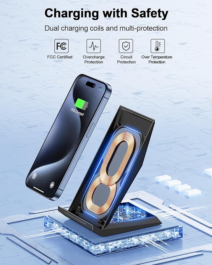 Fast Wireless Charger, [2 Pack] NANAMI Qi Certified Wireless Charging Stand for iPhone 16/16 Plus/16 Pro/16 Pro Max/15/14/13/12,10W for Samsung Galaxy S25/S25+/S25 Ultra/S24/S23/S22/S21, Pixel 6/5/4XL