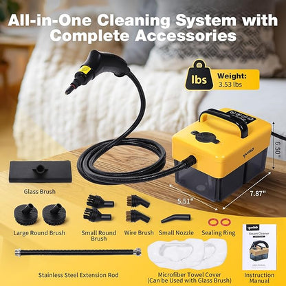 Handheld Steam Cleaner for Home, 6-Level Adjustable, 15s Heat-Up, One Touch Flush Mode, 3.5 Bar High Pressure, Auto Shut-Off, 1500W Portable Steamer for Carpets Floor Car Furniture Couch Tile