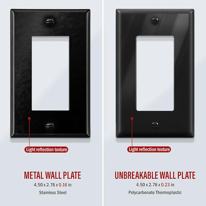 ENERLITES Decorator Switch Metal Wall Plate, Outlet Cover, Corrosion Resistant, Standard Size 1-Gang 4.50" x 2.76", Powder Coated Stamped Steel, 7731-BG, Black Gloss