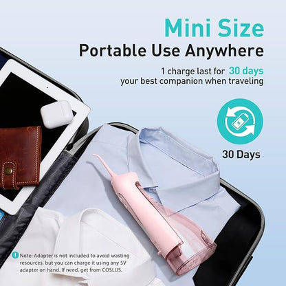 COSLUS Water Dental Flosser Teeth Pick: Portable Cordless Oral Irrigator 300ML Rechargeable Travel Irrigation Cleaner IPX7 Waterproof Electric Flossing Machine for Teeth Cleaning C20(F5020E) Pink