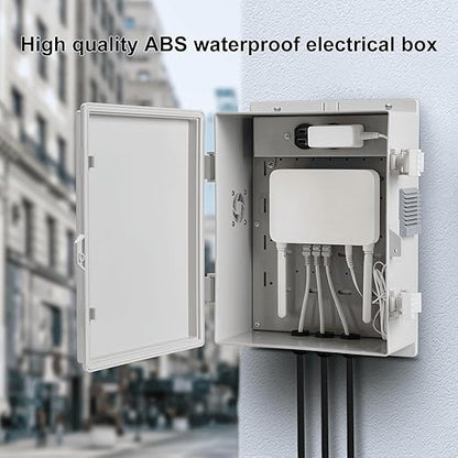 Namunanee Outdoor Electrical Junction Box, ABS Water Resistant Enclosure with Internal Mounting Panel & Hinged Cover (13" H* 9.2" L* 4.6" W & Outlet)