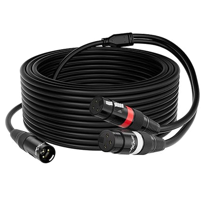 Mygatti XLR Splitter Y-XLR Cable 40 FT, Gold-Plated 3-Pin XLR Male to Dual Female Patch Y Cable, Bi-Directional Balanced Microphone Adapter Cord, Oxygen-Free Copper