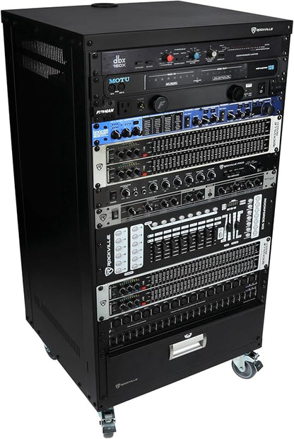 Rockville RR18U 18U Live Sound/Recording Studio Rack Case with Wheels, Reversible Rack Rails, Front & Rear Mounting, Cable Management Ports, 440lb Capacity