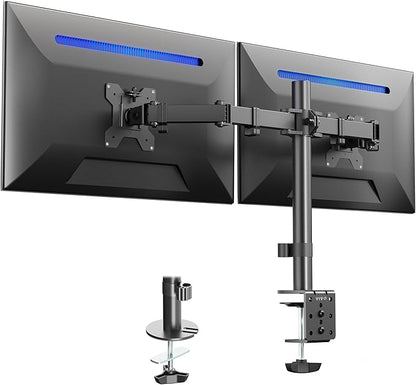 VIVO Dual Monitor Desk Mount, Heavy Duty Fully Adjustable Steel Stand, Holds 2 Computer Screens up to 24 inches and Max 22lbs Each, Black, STAND-V024