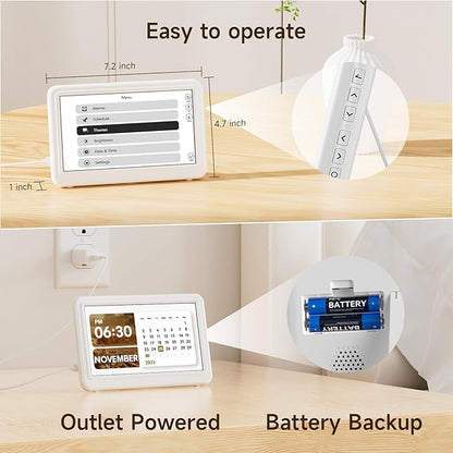 Raynic Date Clock, Digital Clock with 12 Themes, 20 Alarms, 20 Reminders, Semi-Automatic Dimming, 12/24 Hours, Auto DST for Desktop, Office, Students