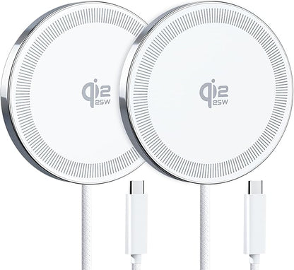 25W Wireless Charger for MagSafe, Qi2.2 Magnetic Fast Charging Pad for iPhone 17/16/15/14/13/12 Series & AirPods, Strong Magnet, Ultra-Thin & Portable Charger Mat for Travel Home Office(White, 2Pack)