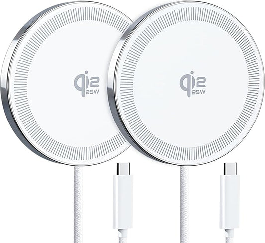 25W Wireless Charger for MagSafe, Qi2.2 Magnetic Fast Charging Pad for iPhone 17/16/15/14/13/12 Series & AirPods, Strong Magnet, Ultra-Thin & Portable Charger Mat for Travel Home Office(White, 2Pack)