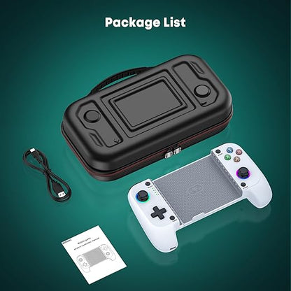 【Anti-Drift & Fast-Connect】Wireless Game Controller for iPhone/Android with Case | Hall Joysticks Bluetooth Phone Controller, For Cloud Gaming, Genshin Impact, Roblox, Call of Duty Mobile Gamers,White