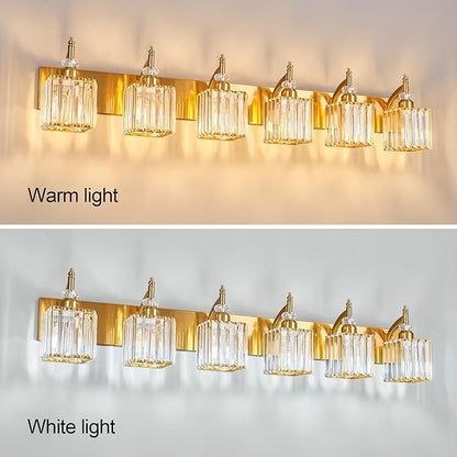 BBLLWJ Crystal Vanity Lights - Gold 6 Light Modern Bathroom Vanity Light Fixtures Over Mirror