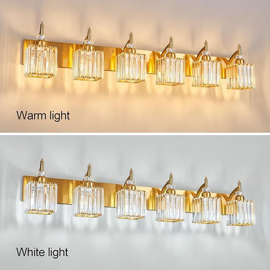 BBLLWJ Crystal Vanity Lights - Gold 6 Light Modern Bathroom Vanity Light Fixtures Over Mirror